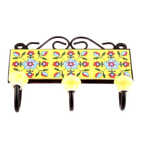 Yellow Turquoise Floral Tiles Hooks 